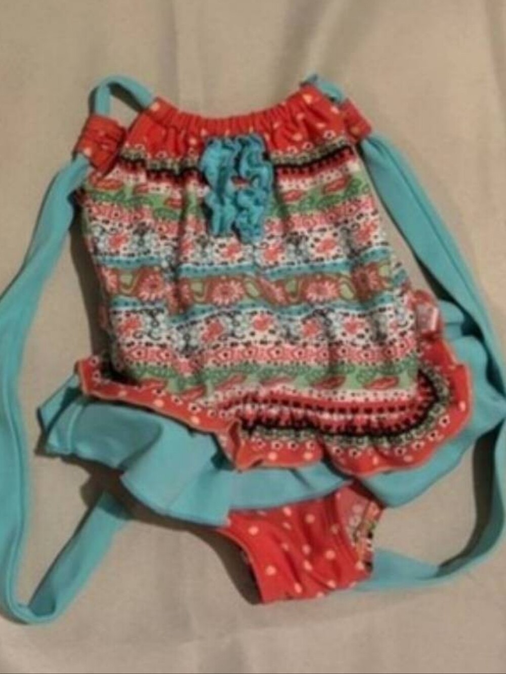 Infant Girls Coral & Teal Ruffle Swim SUIT And Baby Mini POOL- LOT OF 2 ITEM